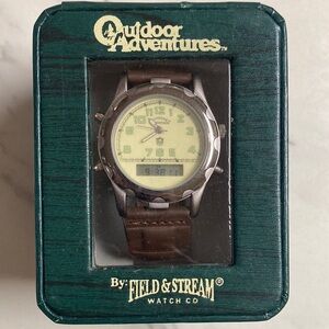 Field & Stream Green Dial Watch with Brown Strap